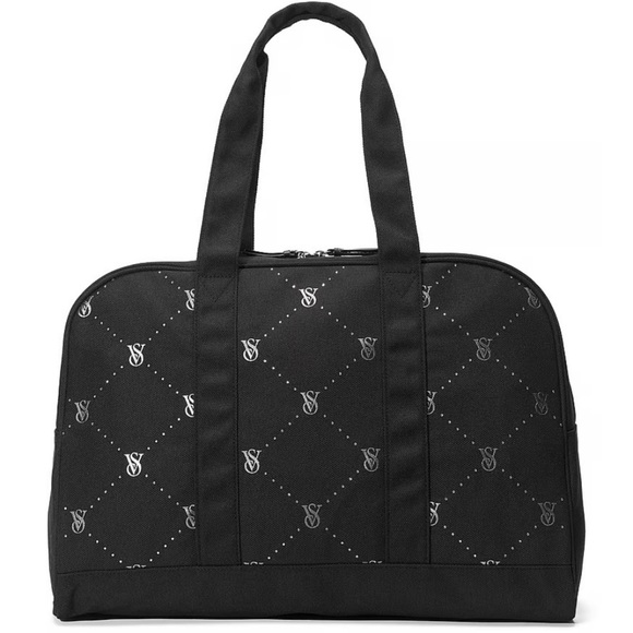 VICTORIA'S SECRET Logo Tote Bag NEW Black and Silver - Picture 1 of 3